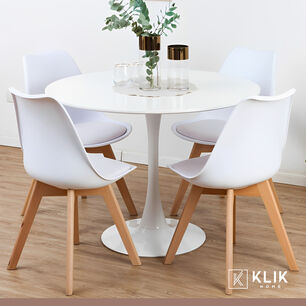 Comedor Mesa Tulip Blanca + 4 Sillas Tulip Blancas