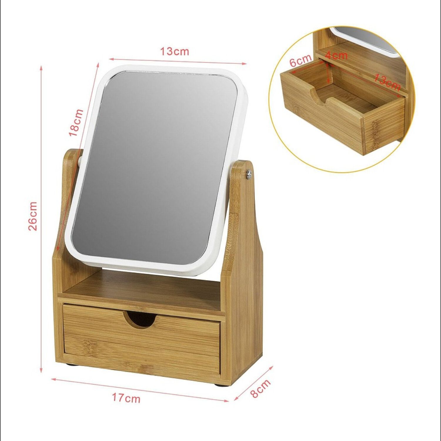 Espejo De Maquillaje Rotacion 360 Espejo De Mesa Con Cajon image number 0.0