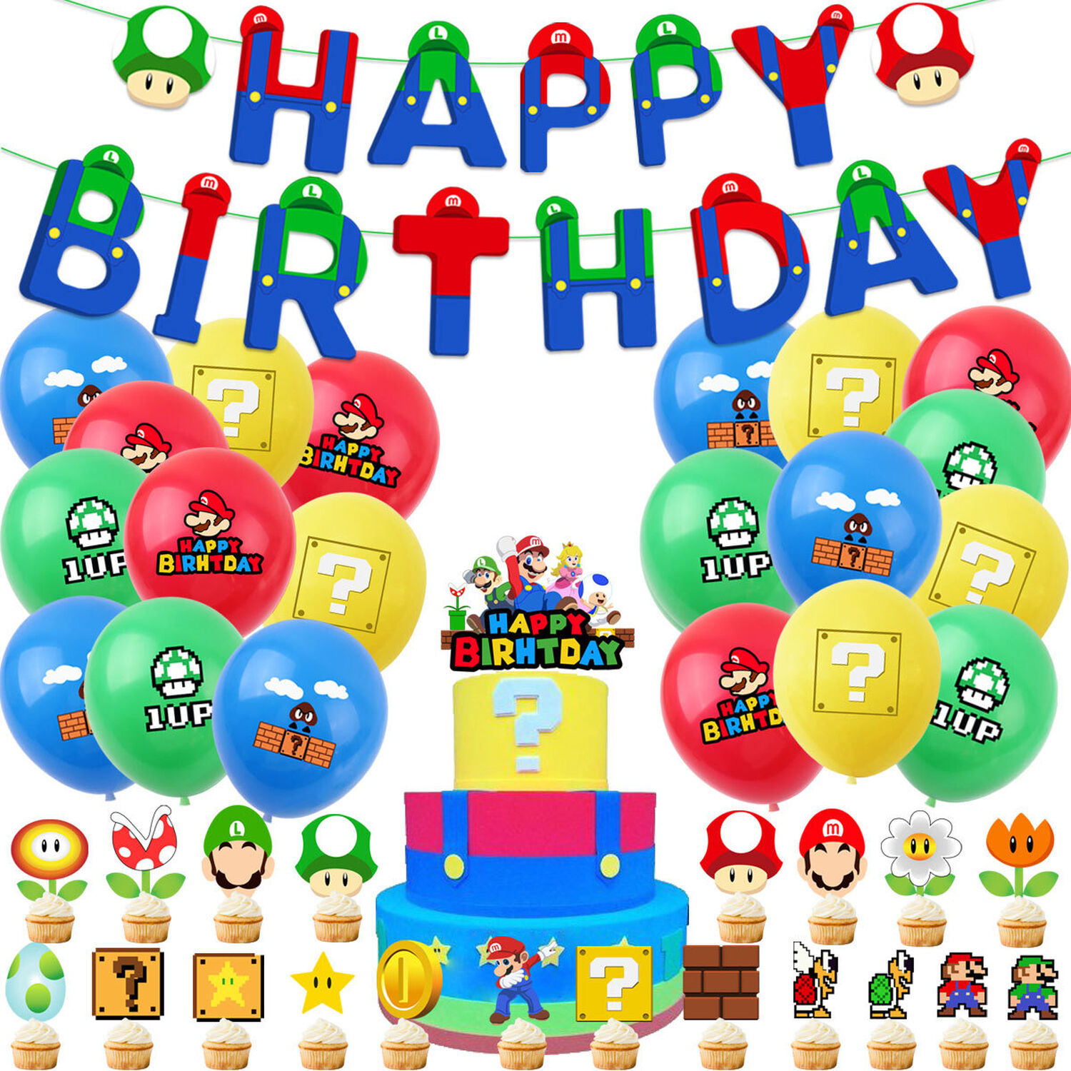 Pack Cumplea&ntilde;os Super Mario Bross Nintendo image number 1.0