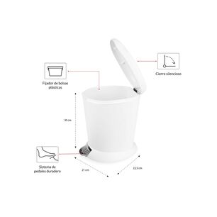 Basurero Con Pedal 6 Litros Ba&ntilde;o Cocina Cierre Suave Blanco Nautica