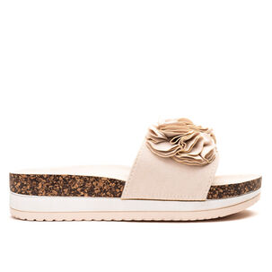 Sandalia Mujer Beige Flowers Chancleta