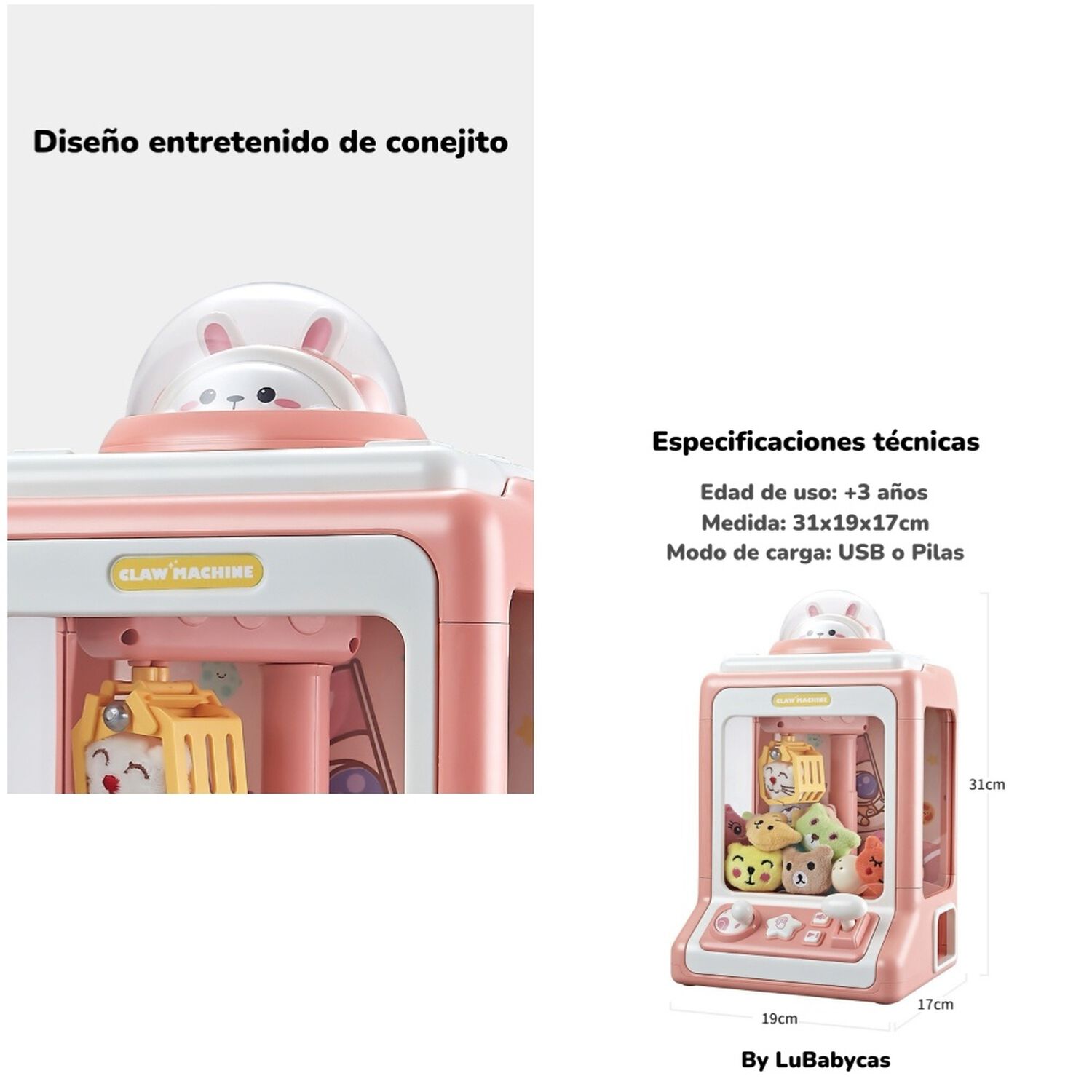 Juego Mini Maquina De Peluches Ni&ntilde;os Rosada By Lubabycas image number 2.0