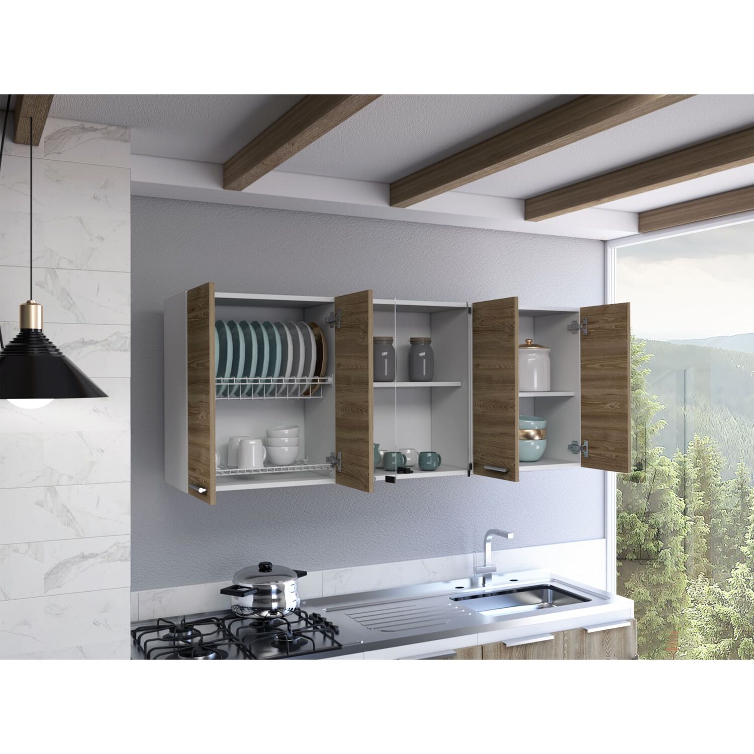 Mueble Superior De Cocina 6 Puertas 150x60x31,5 Cm Caf&eacute; Y Blanco image number 5.0
