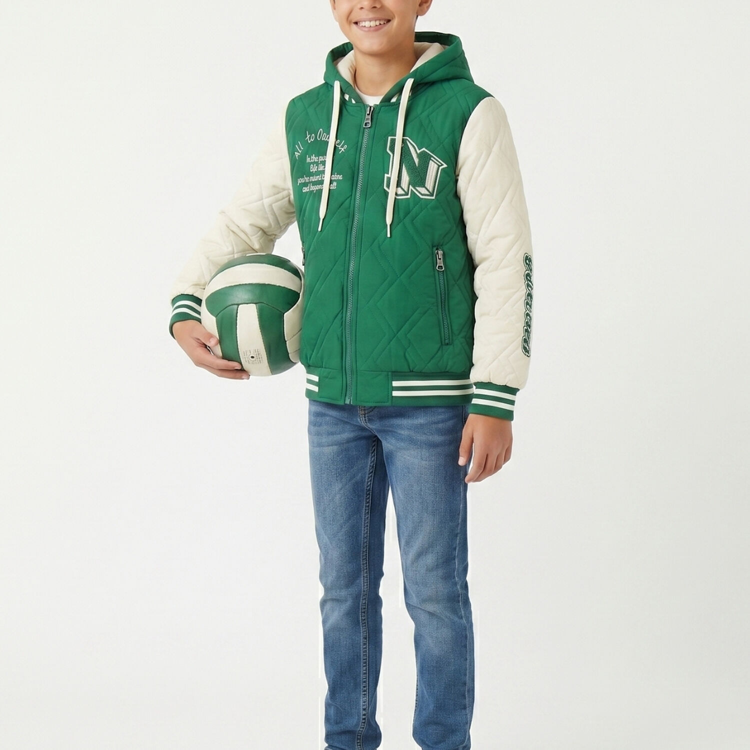 Chaqueta Varsity Bomber Acolchada Capucha Urbana Desmontable image number 3.0