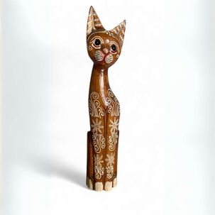 Gato Madera Artesanal 60 Cm Caf&eacute; Claro