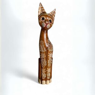 Gato Madera Artesanal 60 Cm Caf&eacute; Claro