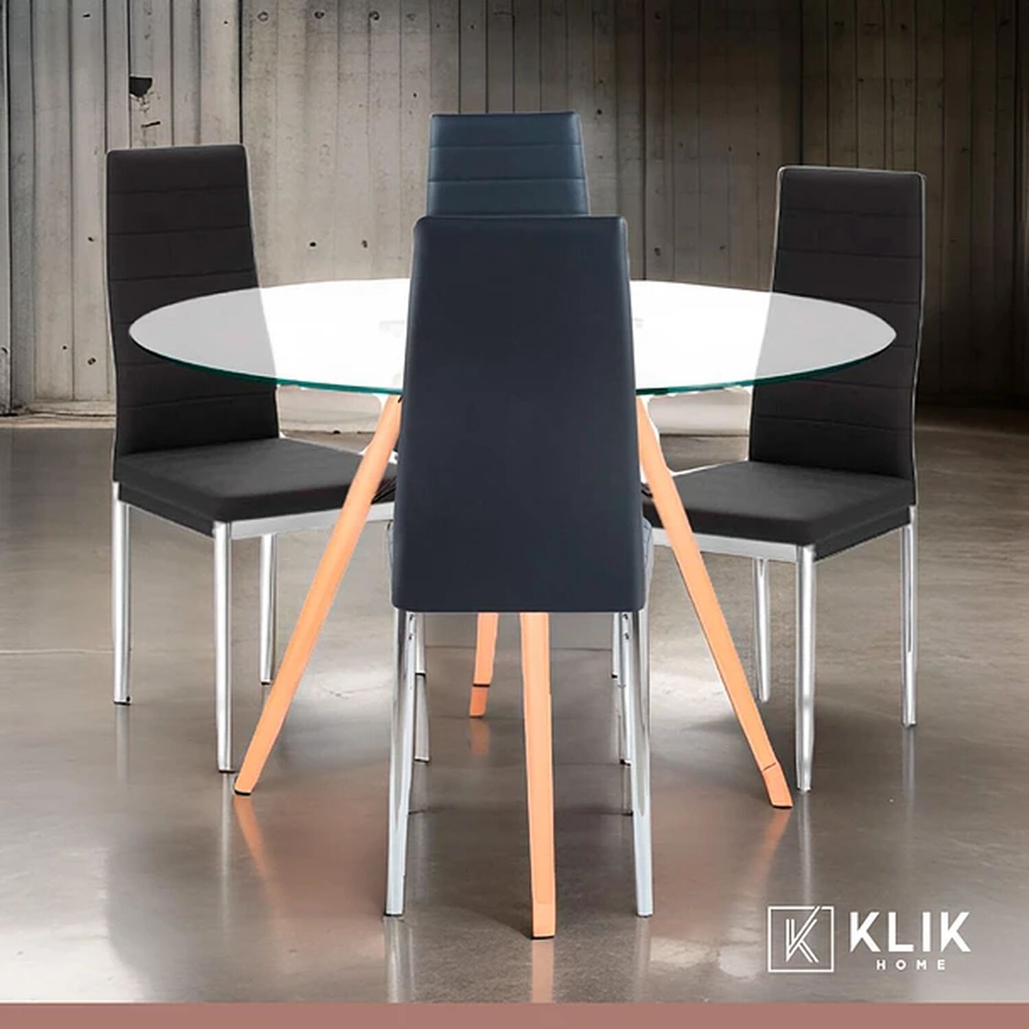 Comedor Mesa Eames 100cm Redonda Vidrio + 4 Sillas Dining Liana Acolchadas - Negras image number 1.0