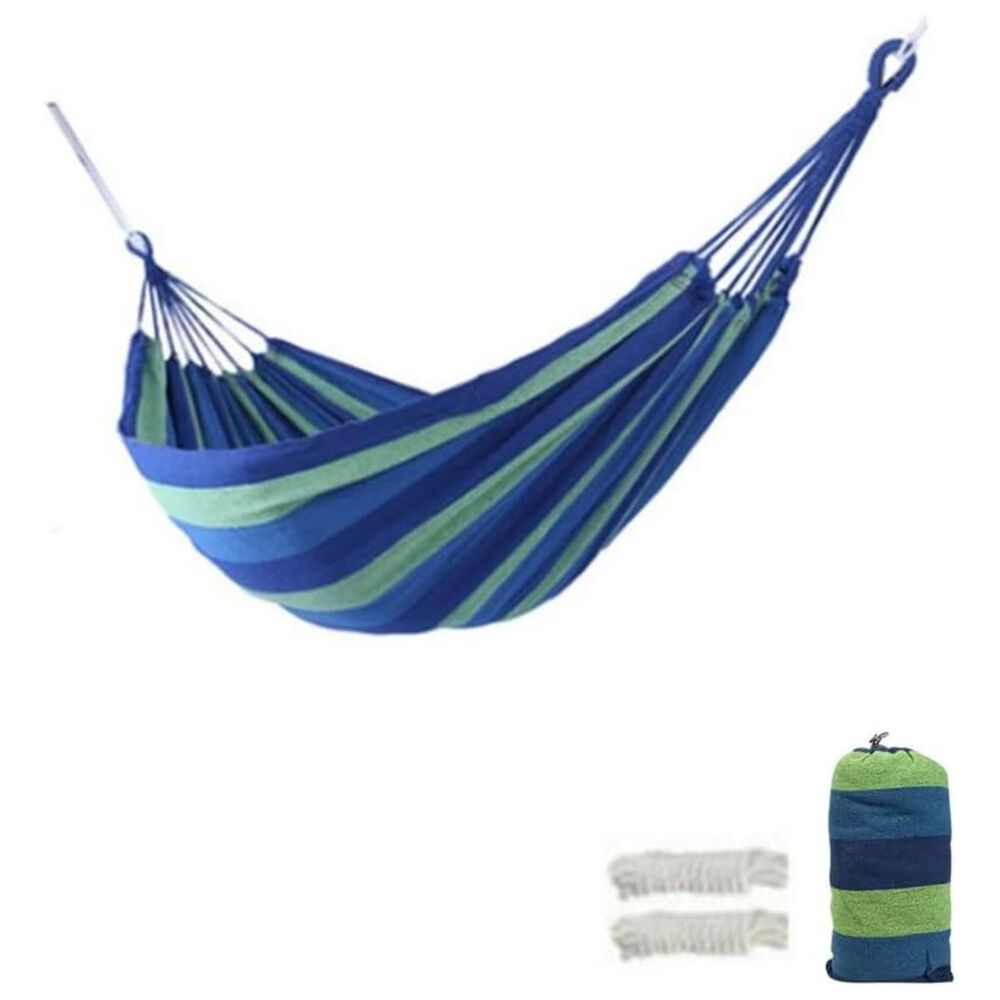 Hamaca De Algod&oacute;n Azul Y Verde 2 Plazas 180x150 Cm image number 1.0