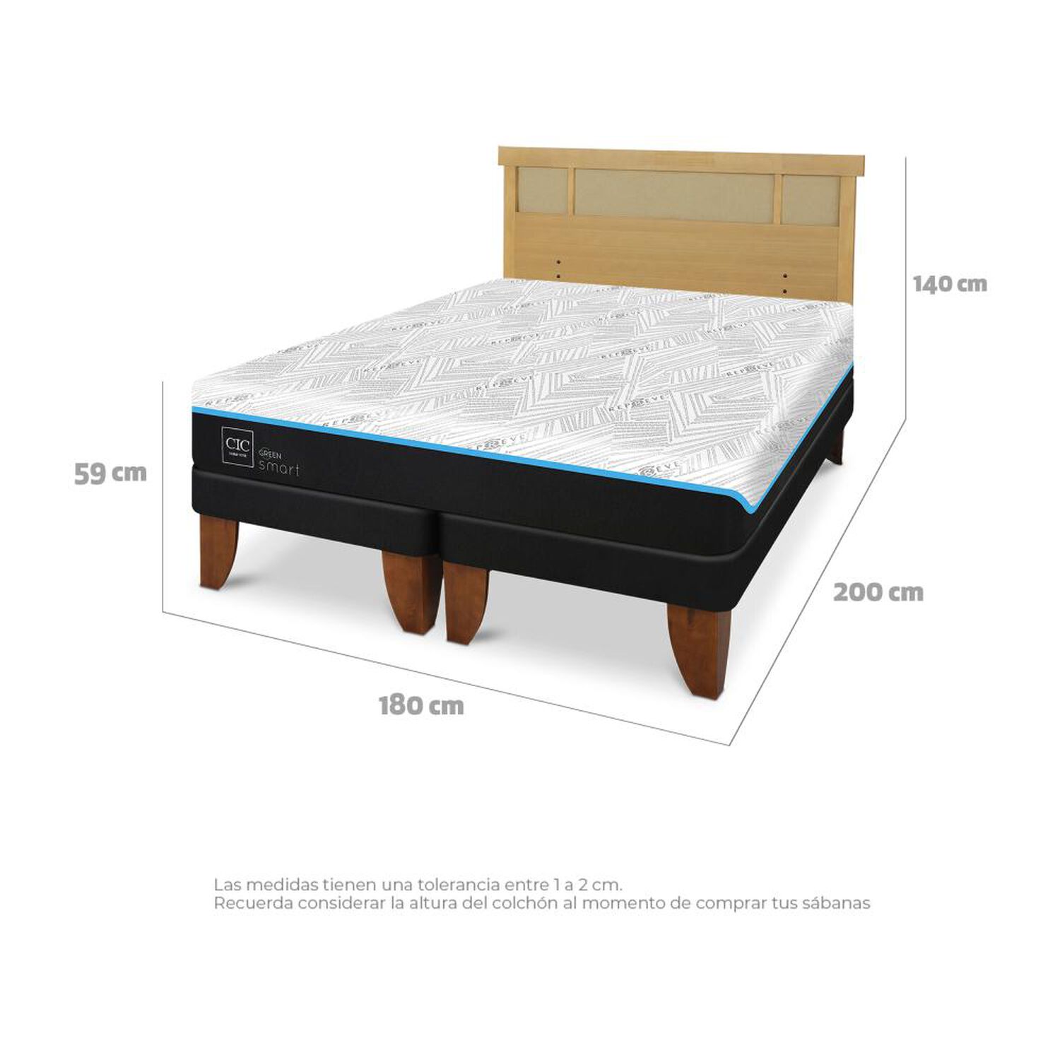Cama Europea Cic Green Infinity / King / Base Dividida + Respaldo image number 6.0