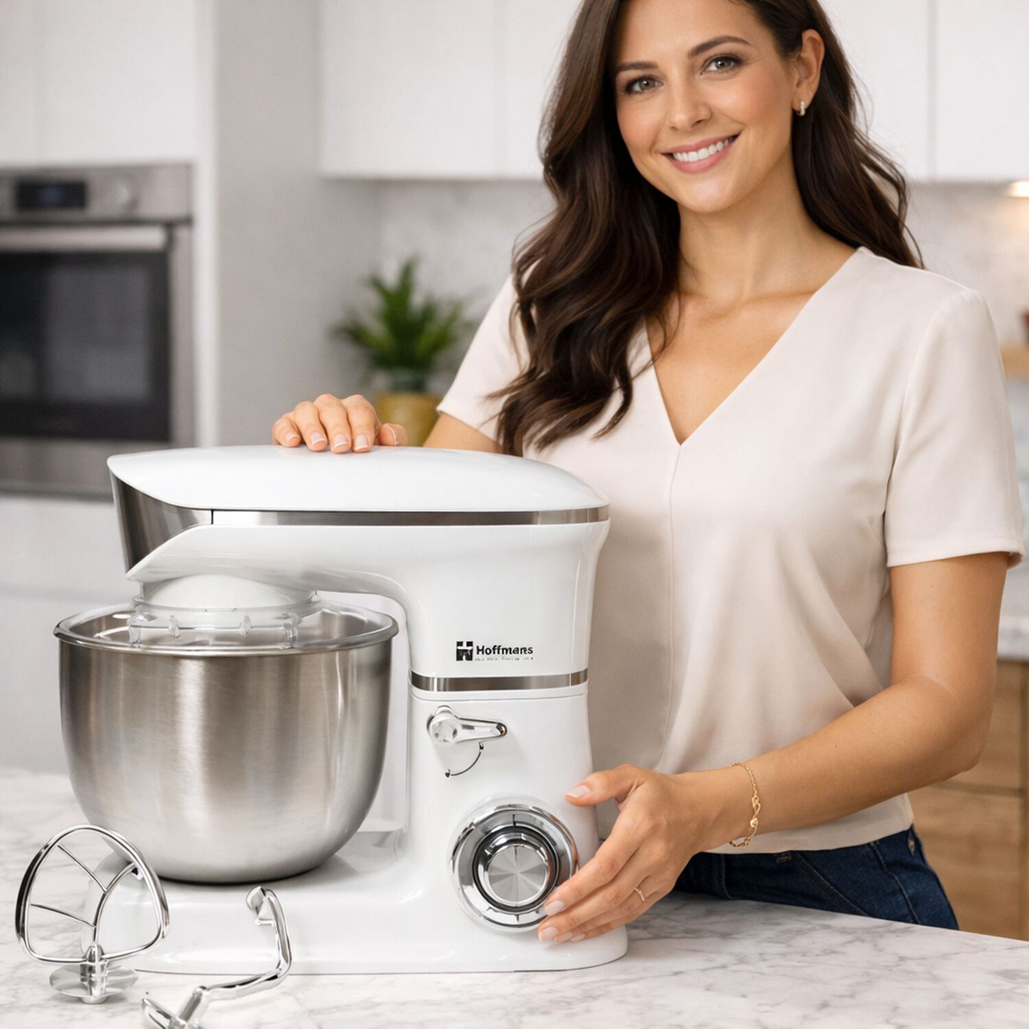 Batidora Amasadora Planetaria 1200w 6 Litros Pedestal Blanca image number 4.0