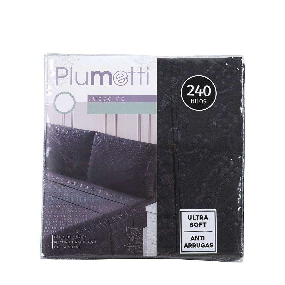 Sabana Estampada Plumetti Embossed 2 P Negro image number 3.0