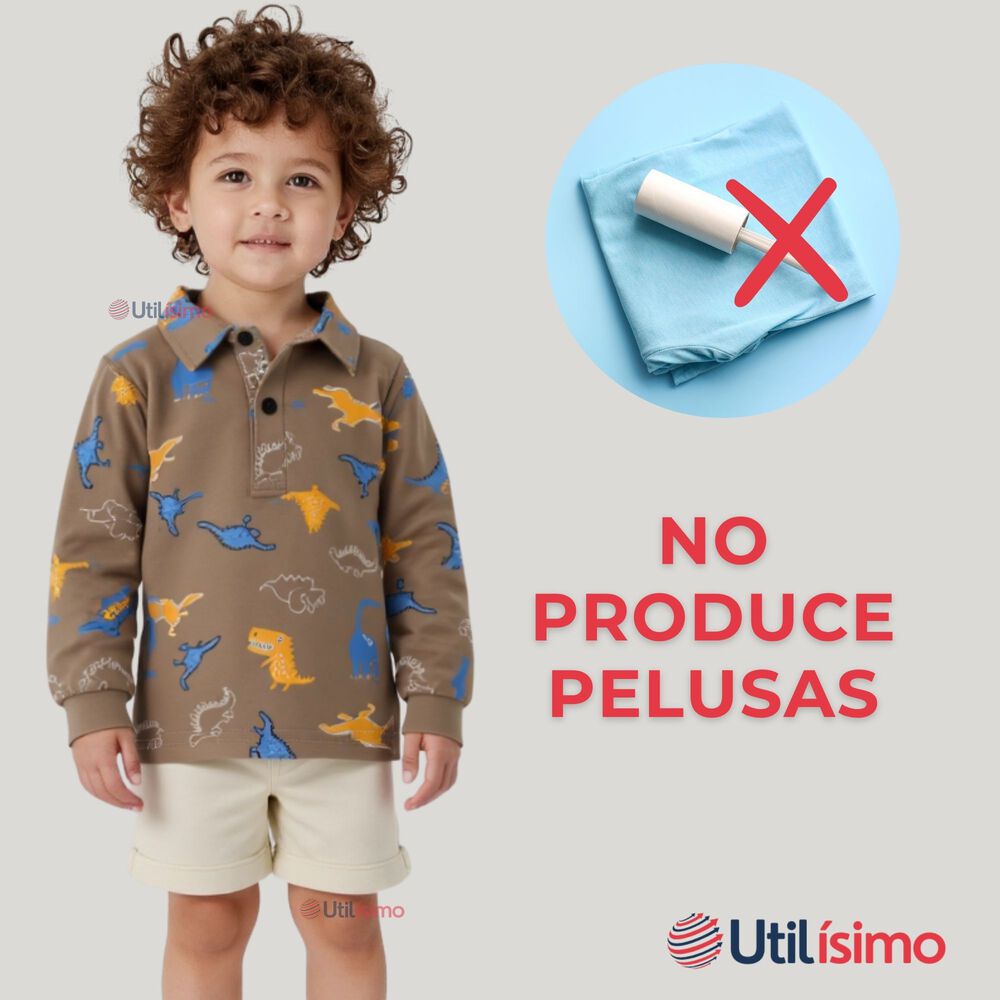 Polera Piqu&eacute; Manga Larga Ni&ntilde;o Con Estampado De Dinosaurios Marr&oacute;n image number 6.0