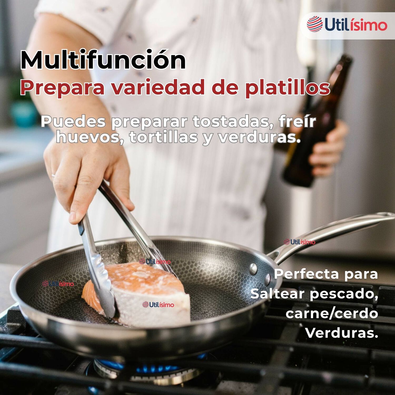 Sart&eacute;n Acero Inoxidable Antiadherente 28cm Para Cocinar Fre&iacute;r Saltear image number 4.0