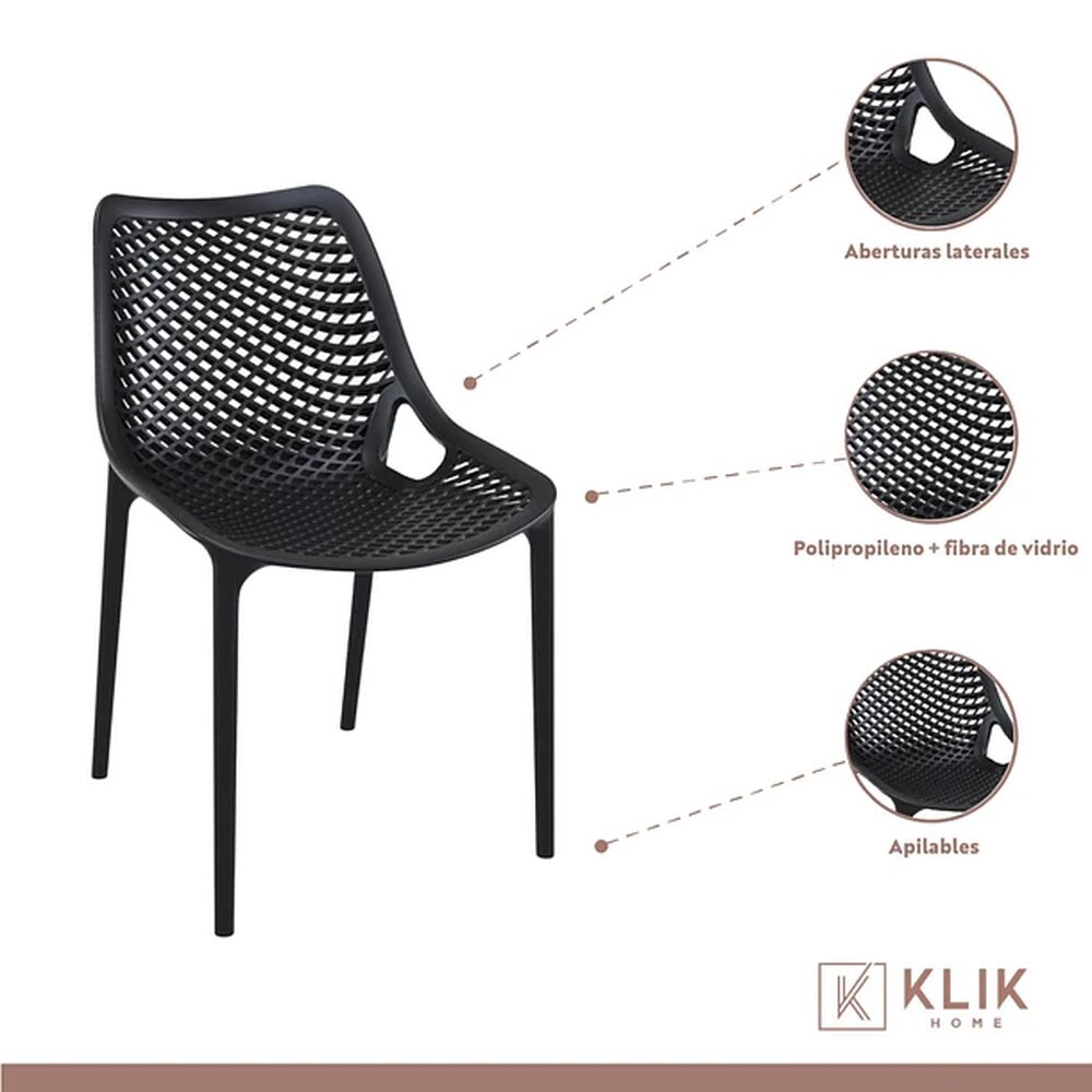 Mesa Restaurant 80x80 Polipropileno + 4 Sillas Air Berl&iacute;n - Negra image number 3.0