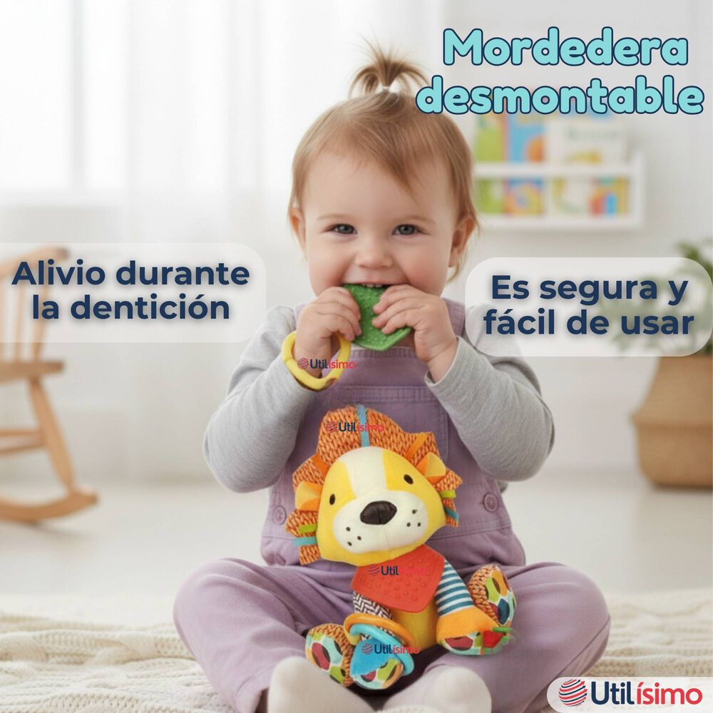 Juguete Peluche Animales Sensorial Con Mordedor Y Sonajero Dise&ntilde;o Le&oacute;n Ni&ntilde;a Y Ni&ntilde;o image number 7.0