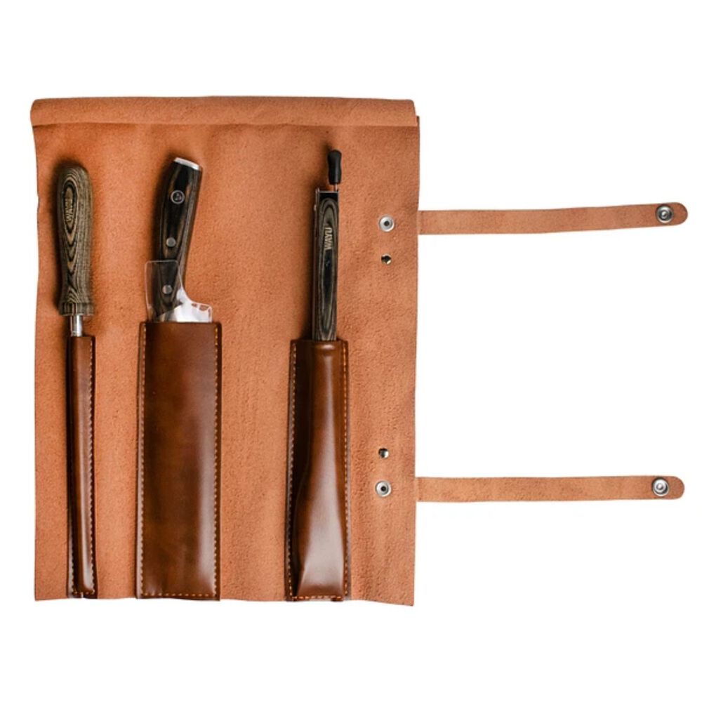 Set Parrillero Cuero 3 Piezas Wayu Cuchillo Pinzas Afilador Cocina image number 0.0