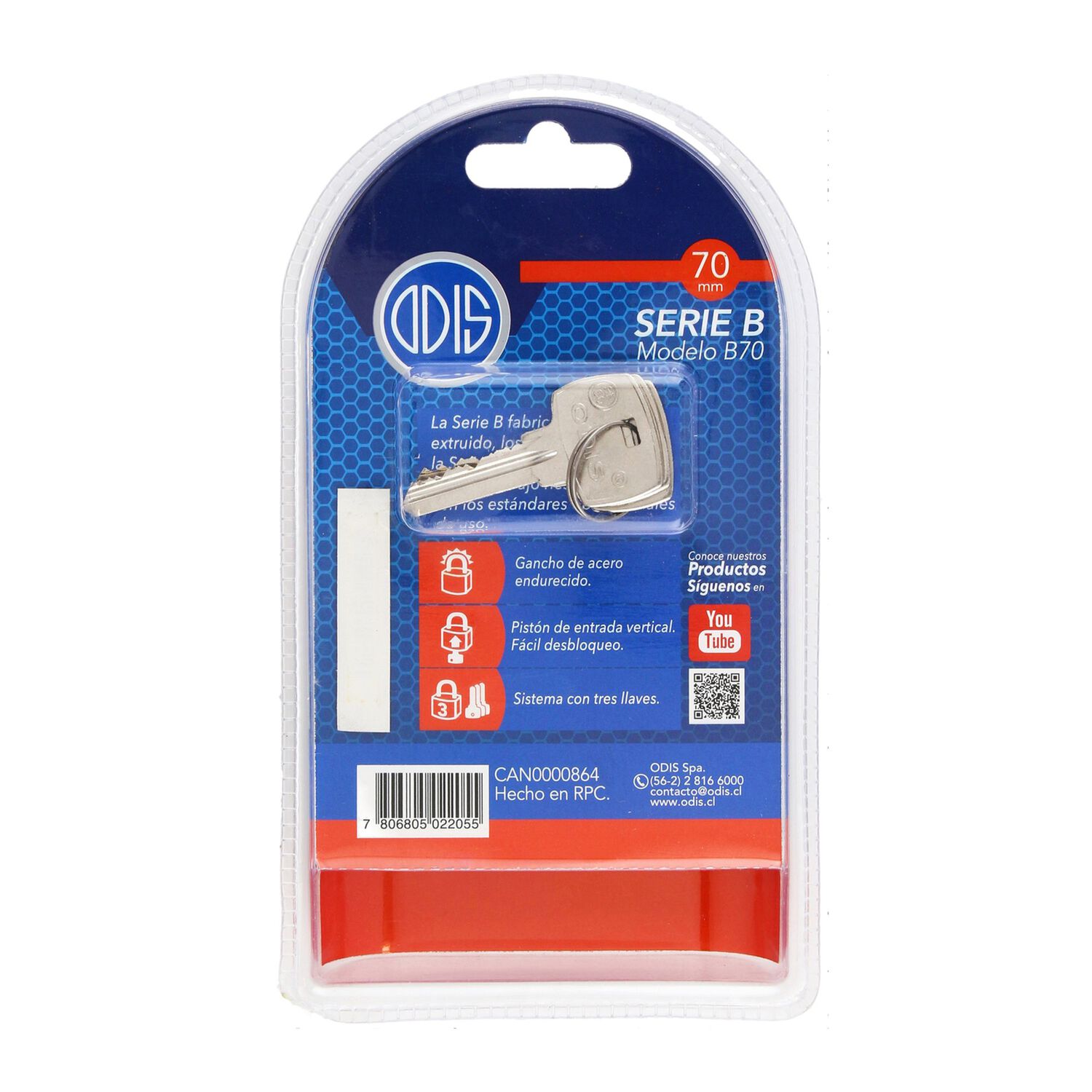 Candado Odis B70 70mm image number 5.0