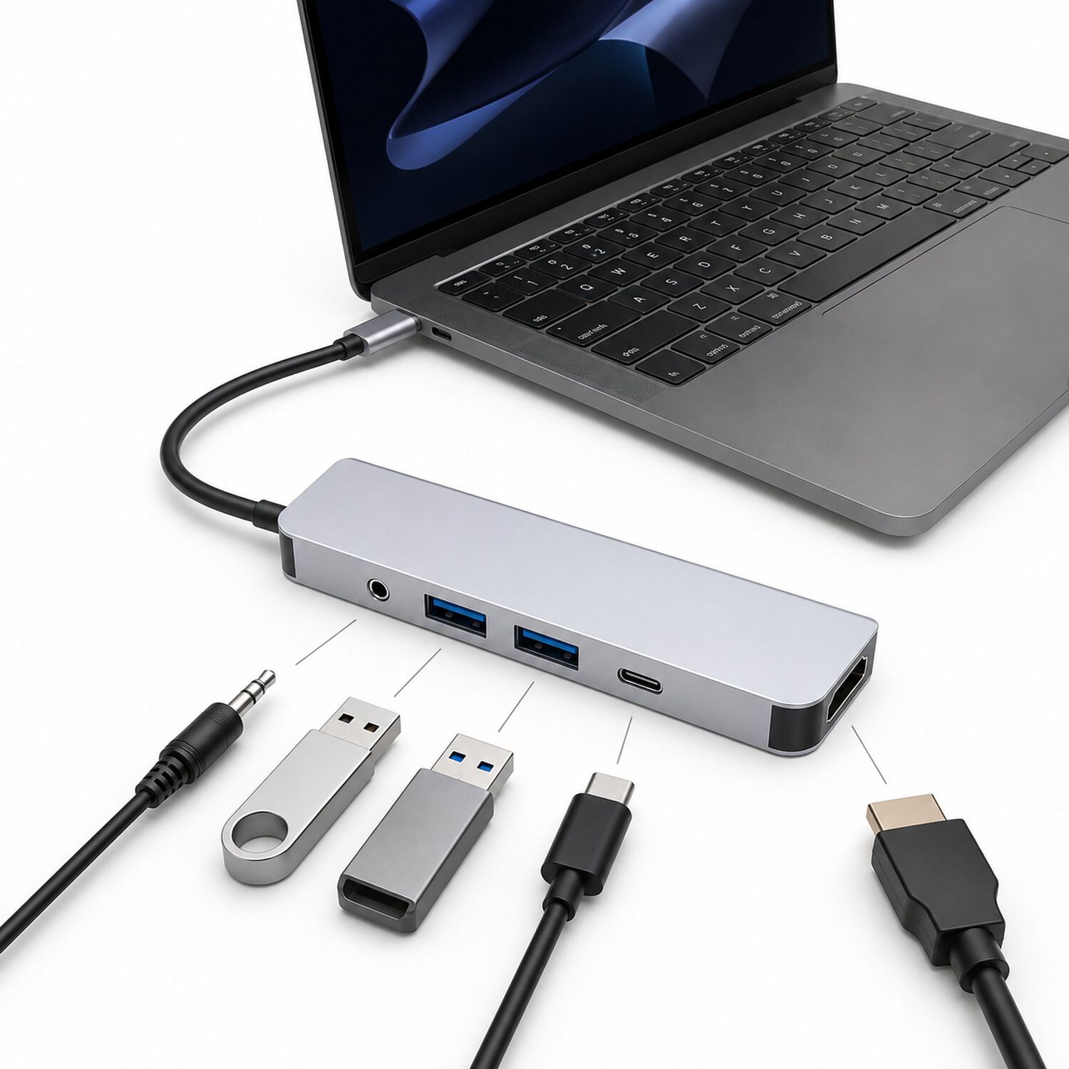 Adaptador Hub Usb-c Multipuertos 5 En 1 (hdmi, Jack, Usb, Usb C) image number 4.0
