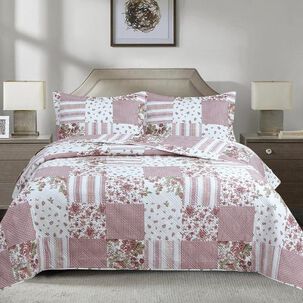 Quilt Andes Estampado Patchwork Rosado 2 Plazas