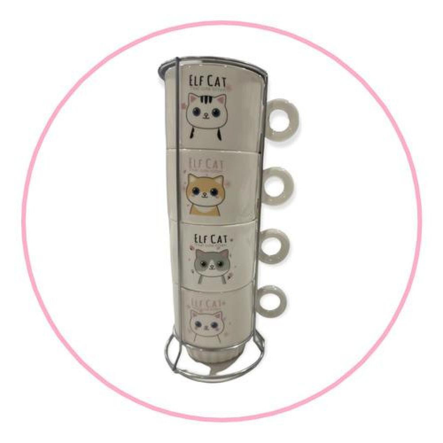 Set 4 Tazas Verticales Gatito Elfo Elf Cat Cute Kawaii image number 0.0