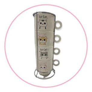 Set 4 Tazas Verticales Gatito Elfo Elf Cat Cute Kawaii