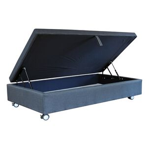 Base De Cama Ba&uacute;l Gris 1 Plaza Largo 190 Cm Con Ruedas Logo