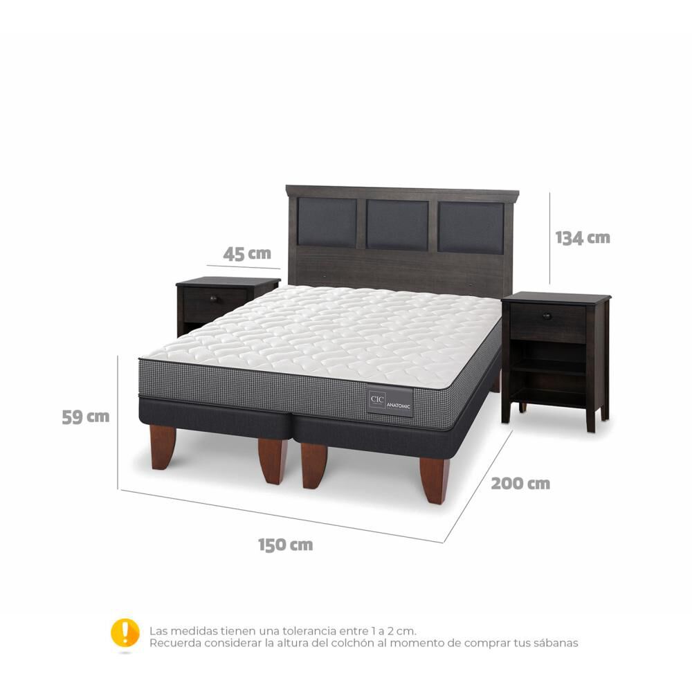 Cama Europea Cic Anatomic / 2 Plazas / Base Dividida + Set De Maderas image number 4.0