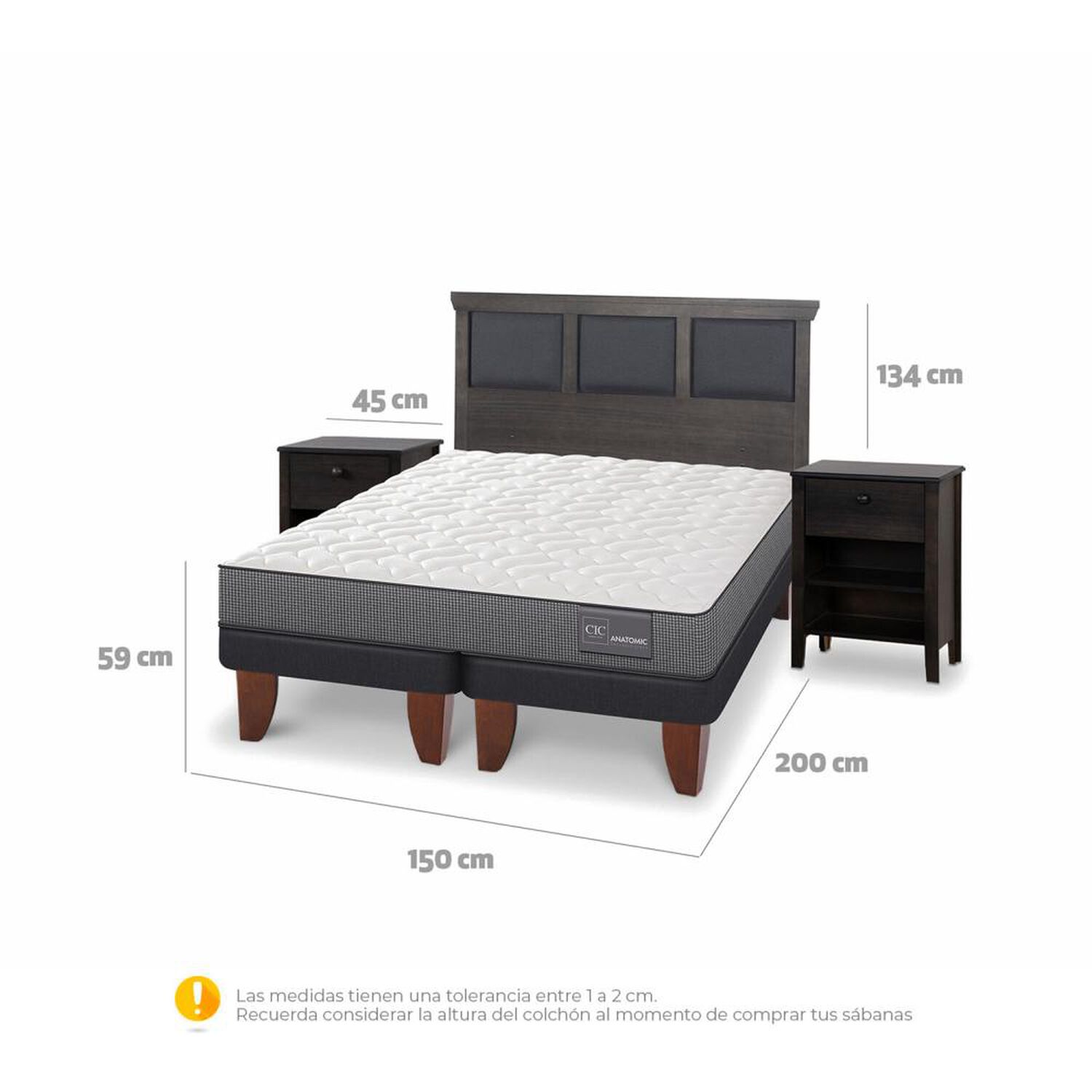 Cama Europea Cic Anatomic / 2 Plazas / Base Dividida + Set De Maderas image number 4.0