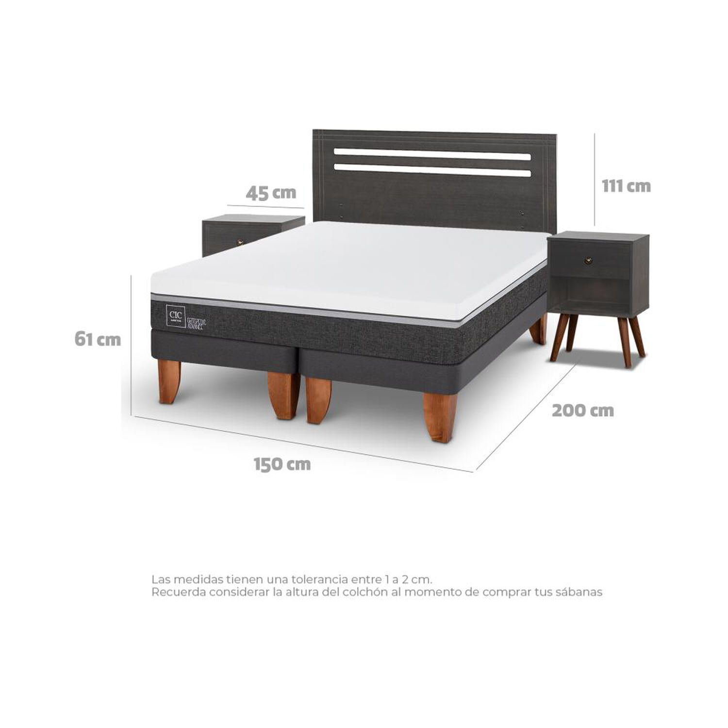 Cama Europea Cic Ortopedic Advance / 2 Plazas / Base Dividida + Set De Maderas image number 4.0