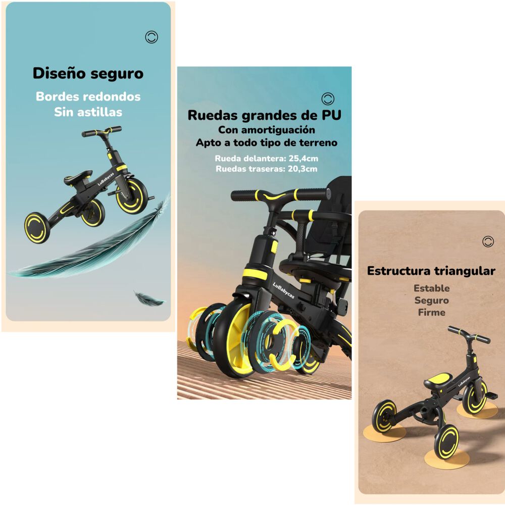 Triciclo Balance Plegable Con Bolso 9 En 1 Lubabycas Negro image number 4.0