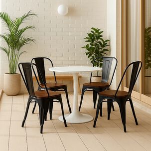 Pack De 4 Sillas Tolix Con Asiento De Madera Oscura Walnut - Negras