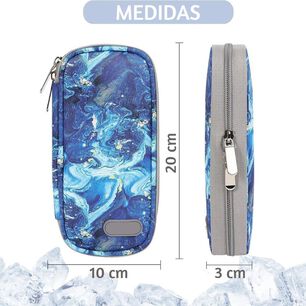 Bolso Estuche Portatil De Viaje Insulina Cooler Refrigerante Tela Marmol Azul