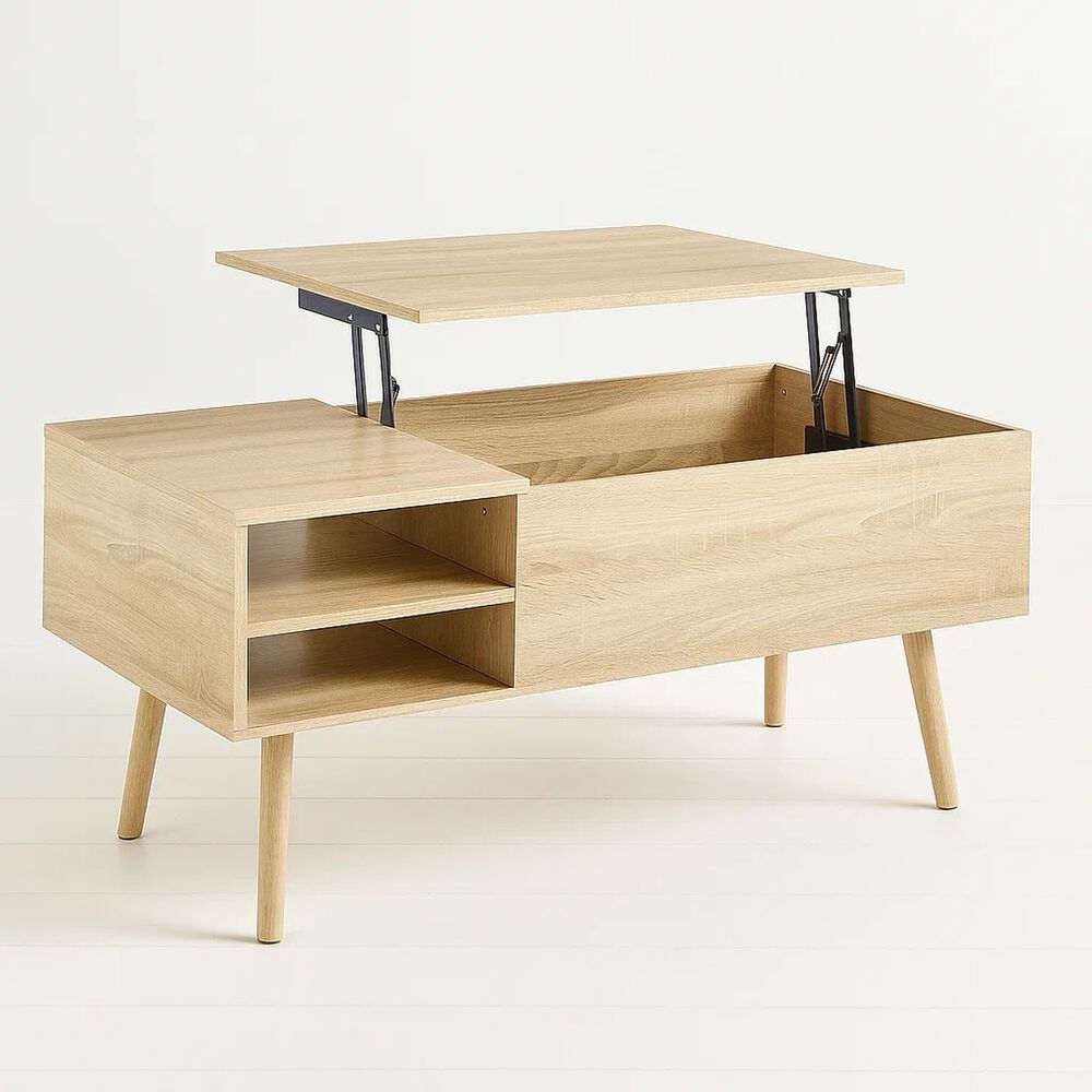 Mesa De Centro Elevable Con Bandeja Y Almacenamiento - Madera image number 0.0