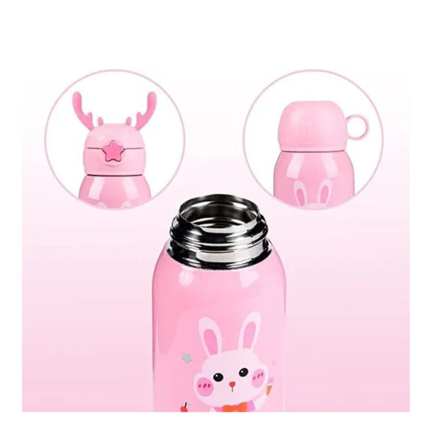Botella De Agua T&eacute;rmica Portatil 500ml Conejito Rosa Infantil image number 4.0