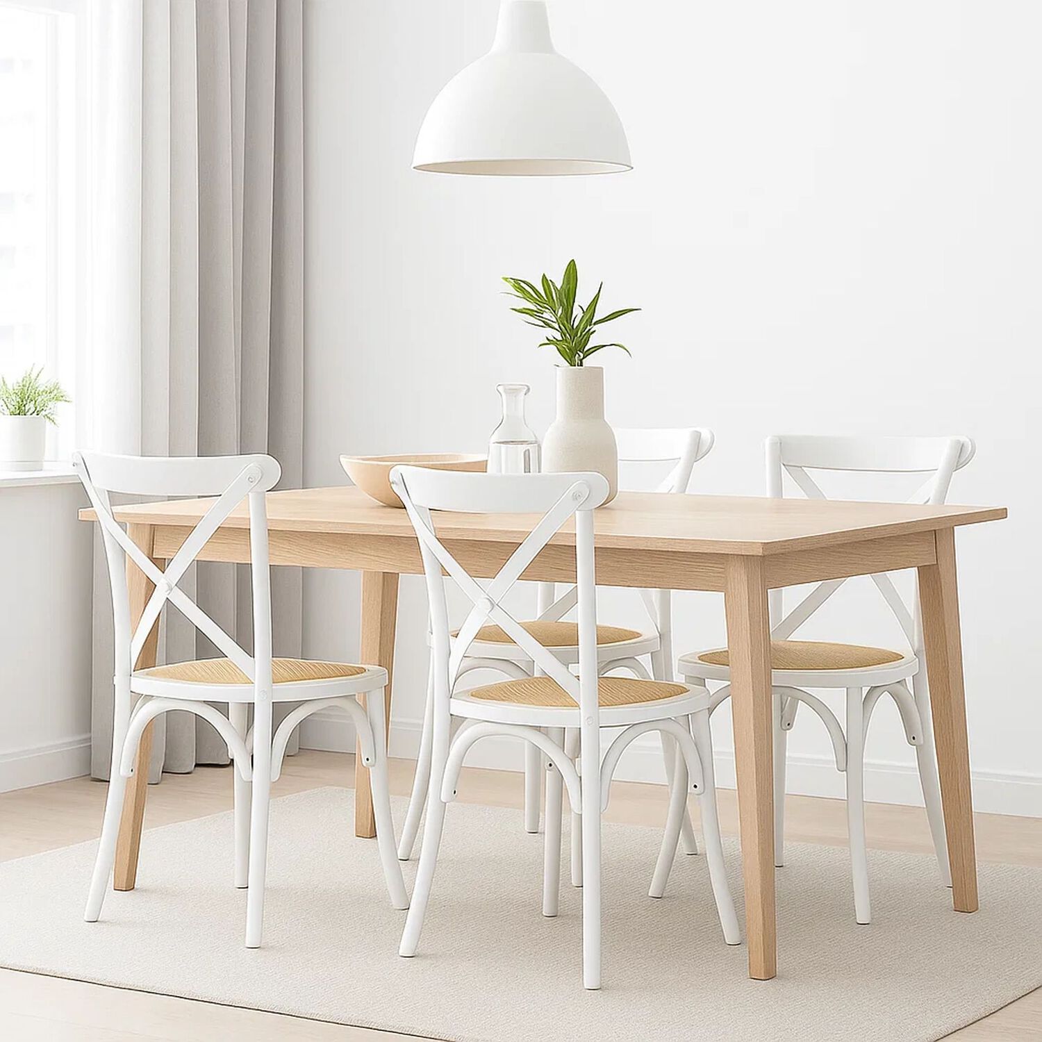 Pack De 4 Sillas Crossback Madera Rattan - Blancas image number 2.0
