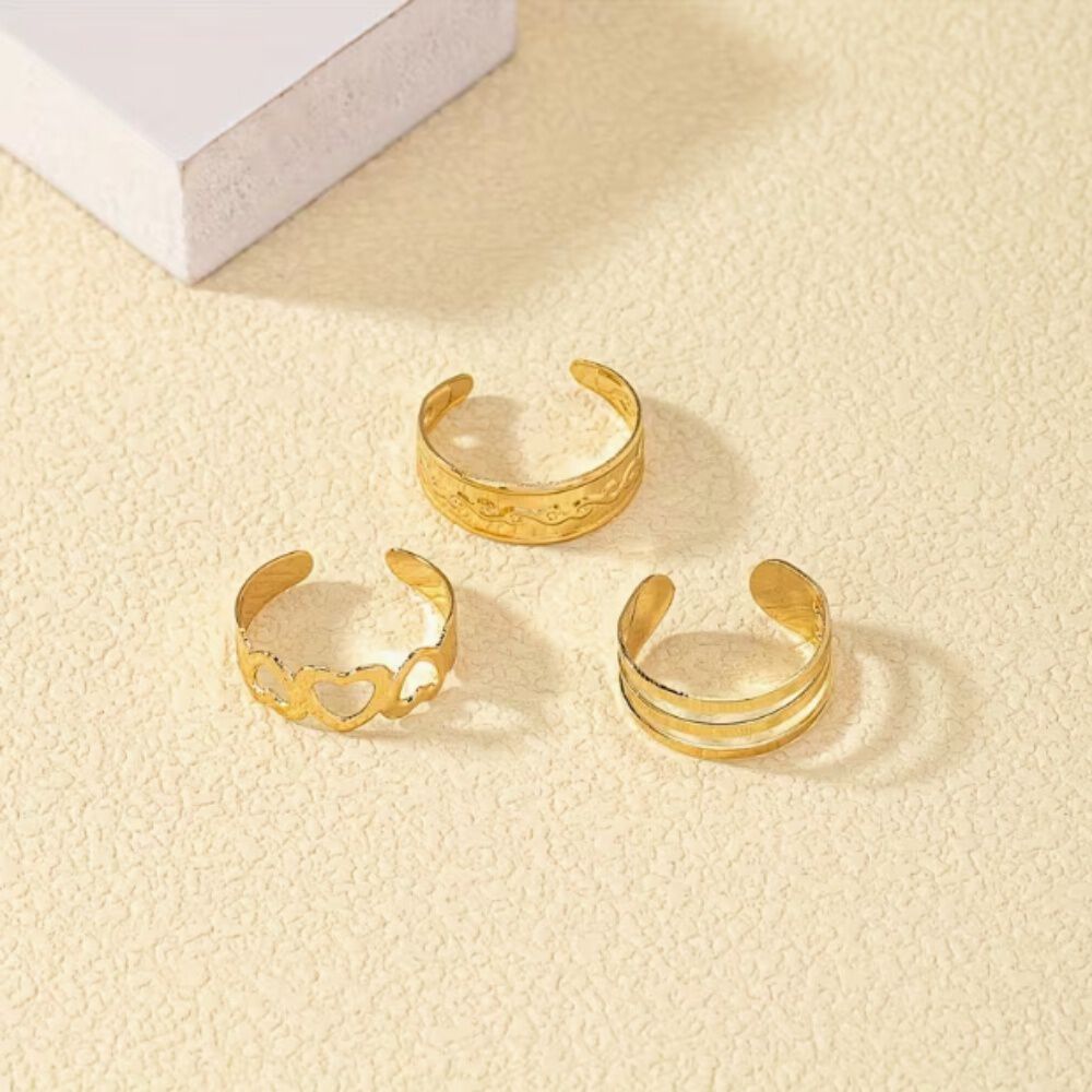 Set 3 Anillos Ajustables De Pies Dedos Dorados image number 7.0