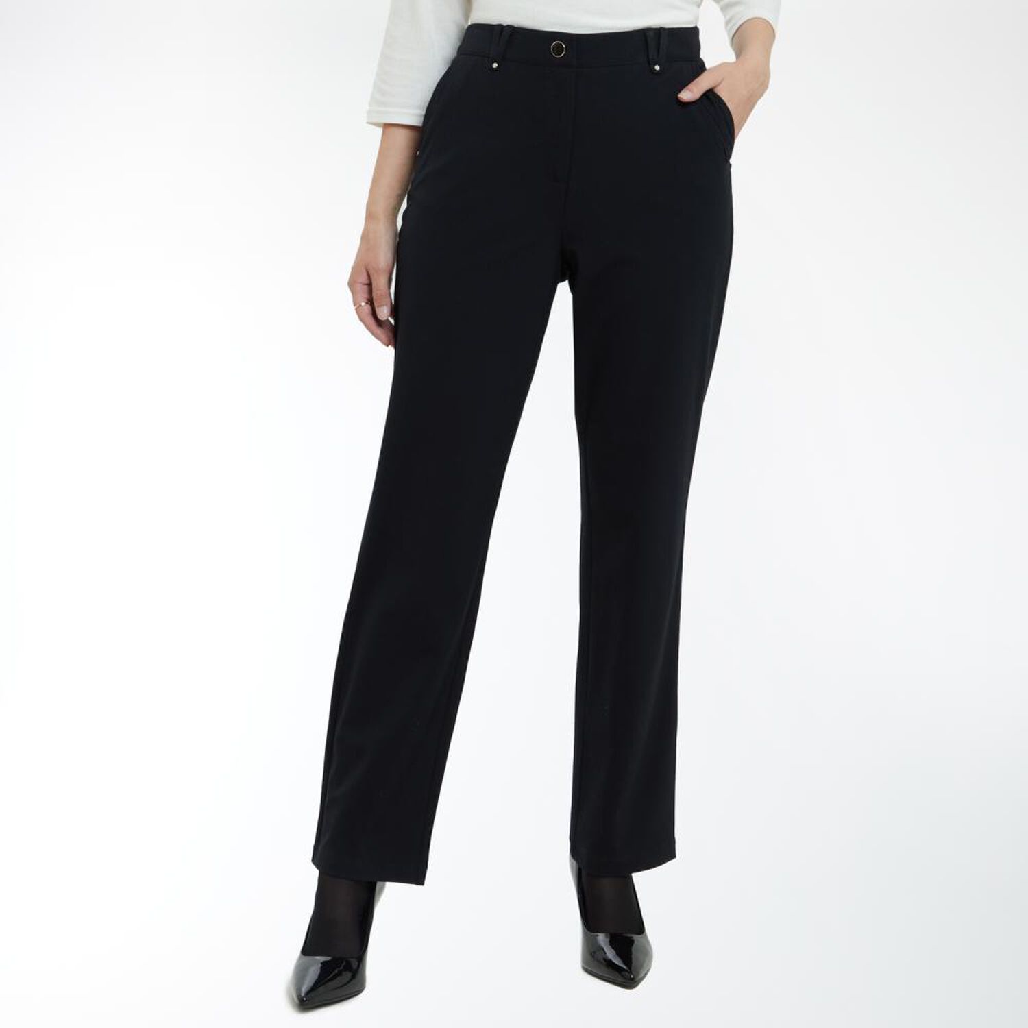 Pantal&oacute;n Cl&aacute;sico Con Bolsillos Tiro Medio Regular Mujer Lesage image number 0.0