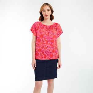 Blusa Print Campesina Manga Corta Cuello Redondo Mujer Geeps