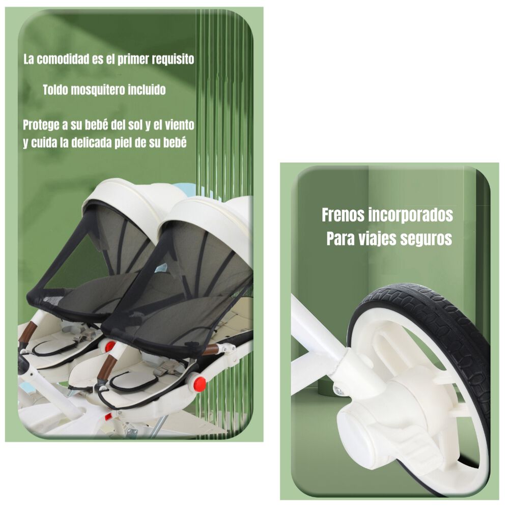 Coche Doble Con Mesita De Comer Reclinable Gris Lubabycas image number 4.0