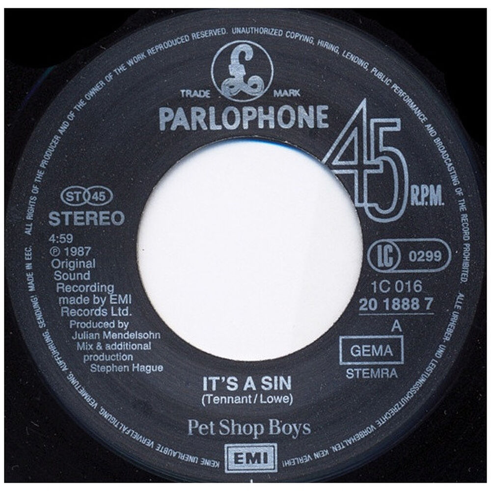 Pet Shop Boys - It's A Sin | 7" Single Usado image number 2.0