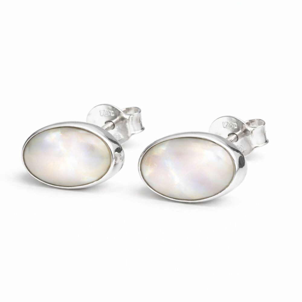 Aros N&aacute;car Ovalado Plata 950 Tornillo Mariposa Mujer Elegantes Piedra Blanca image number 0.0