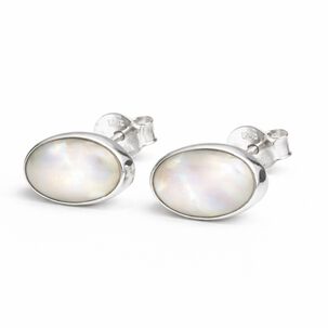 Aros N&aacute;car Ovalado Plata 950 Tornillo Mariposa Mujer Elegantes Piedra Blanca