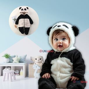 Enterito Panda Con Capucha Bebe Polar Blanco Y Negro