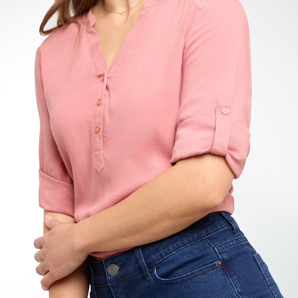 Blusa Manga Larga Roll Up Cuello V Mujer Geeps image number 4.0