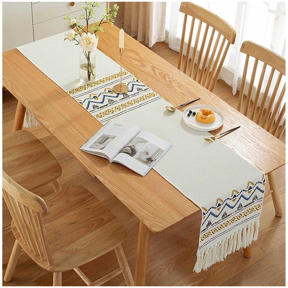 Camino De Mesa De Lino Tejido Con Dise&ntilde;o 35*180cm Mod06 image number 2.0