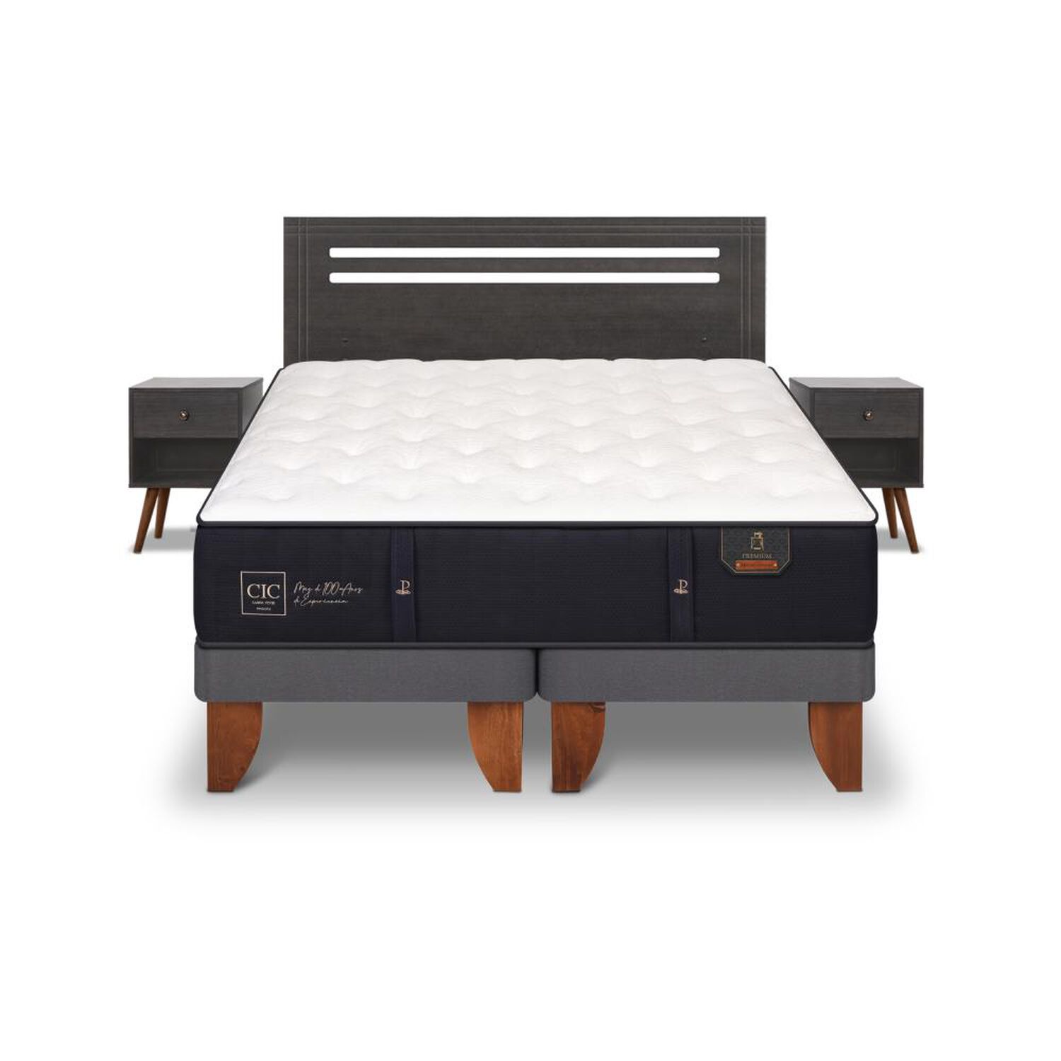 Cama Europea Cic Premium / 2 Plazas / Base Dividida + Set De Maderas image number 0.0