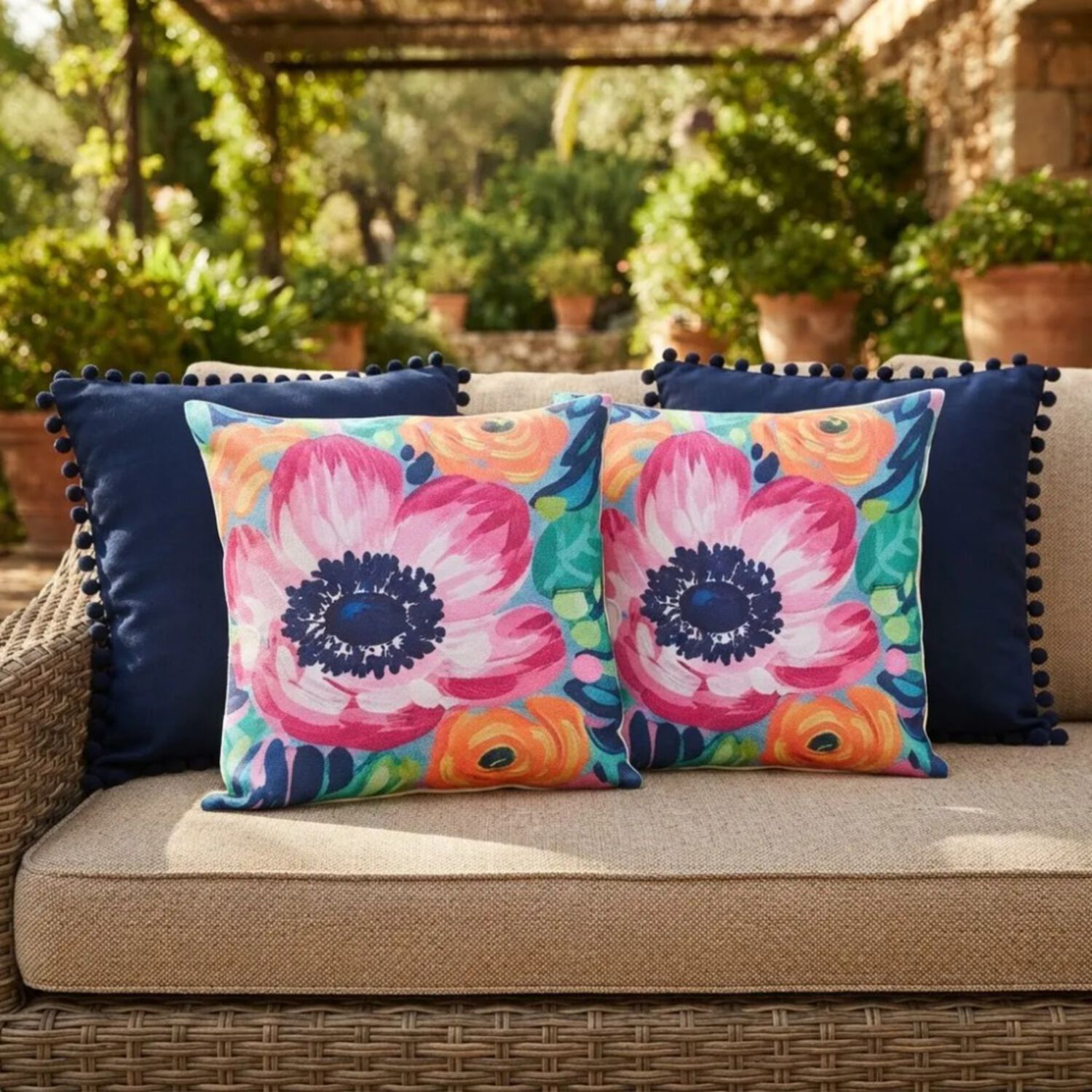 Set De 4 Cojines Decorativos Jard&iacute;n Azul Vibrante 45 45 image number 1.0