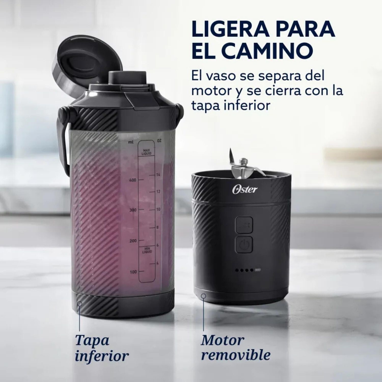 Oster Licuadora Port&aacute;til, Gomax, 590 Ml De Capacidad, Para Smoothies, Negro, Blstgfp-b20-000 image number 2.0