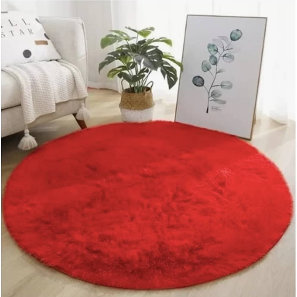 Alfombra Redonda Peluda Roja image number 1.0