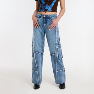 Jeans Flecos Destroyed Tiro Medio Cargo Mujer Rolly Go Jeans Flecos Destroyed Tiro Medio Cargo Mujer Rolly Go